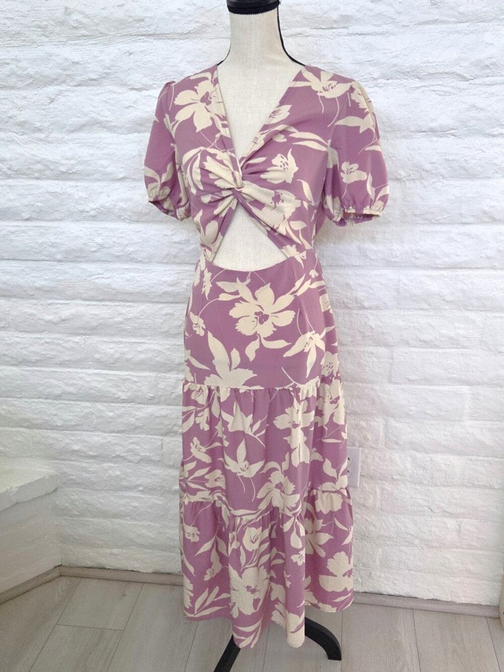 Shein Maxi Dress Juniors Medium 6 Pink Floral Short Sleeve CutOut Girly Feminine